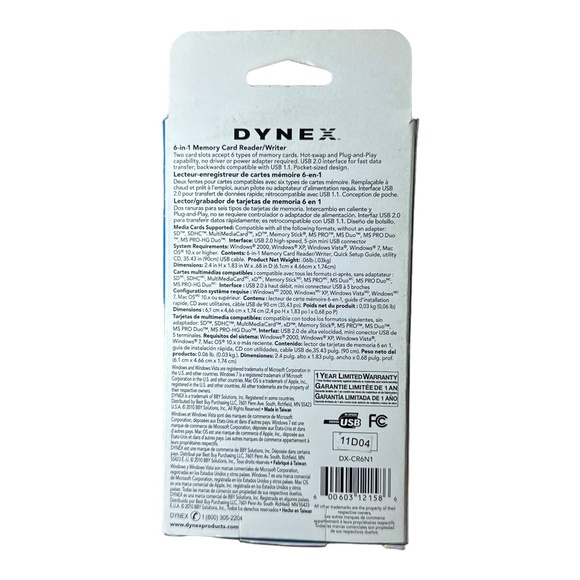 Dynex DX-CR6N1 6-in-1 Memory Card Reader / Writer TESTED - Picture 2 of 3